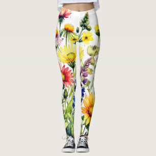 Leggings Pintura en acuarela de flores silvestres coloridas