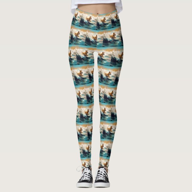 Leggings Pintura finlandesa de Lapphund Beach Surfing (Anverso)