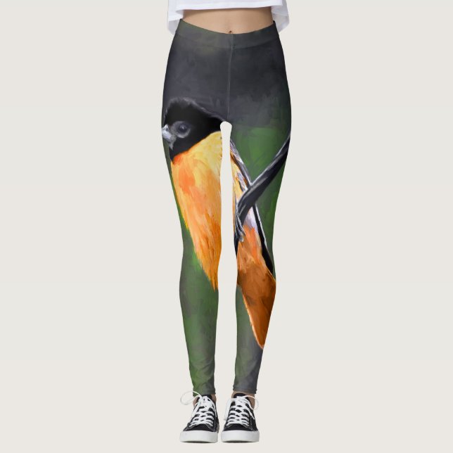 Leggings Pintura Oriole - Arte original de aves (Anverso)