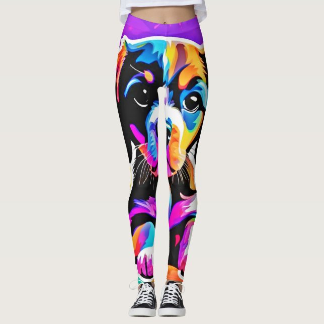 Leggings Pintura vibrante de cachorros (Anverso)