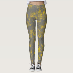 Leggings Pinzas de pintura gris y amarillo