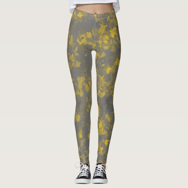 Leggings Pinzas de pintura gris y amarillo (Anverso)