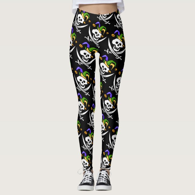 Leggings Pirata, Jolly Roger, estilo Mardi Gras, (Anverso)