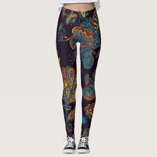 Leggings Pisley acuarela: teja de patrón floral (Anverso)