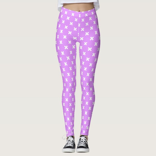 Leggings Pisos de cruz blanca sobre lilac (Anverso)
