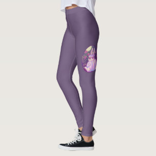 Leggings Pista De Calabaza Conejo Blanco En Pintura De Luna