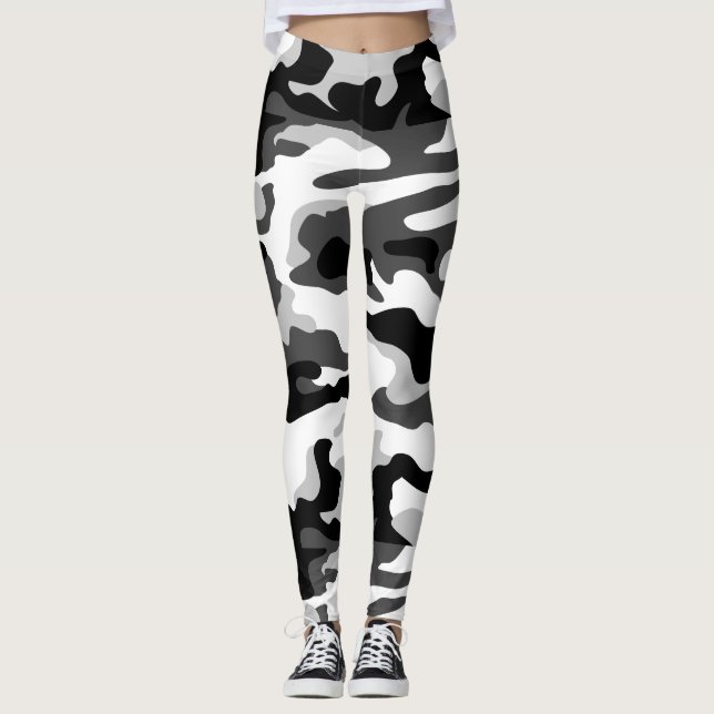 Leggings PixDezines Camuflaje Ártico, Negro/Blanco/Gris (Anverso)