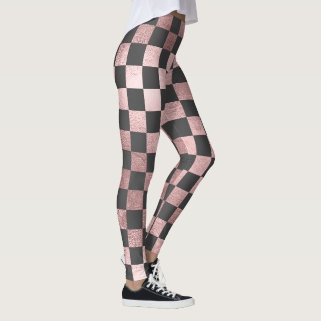 Leggings PixDezines Color DIY/Faux Rosa Oro/Checkered (Derecha)