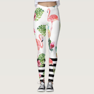 Leggings PixDezines Flamingos rosados+Rayas negras ajustabl