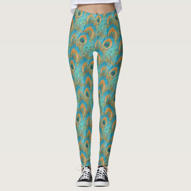 Leggings PixDezines Handdrawn H2 Peacock/Cobalt/Aqua Blue (Anverso)