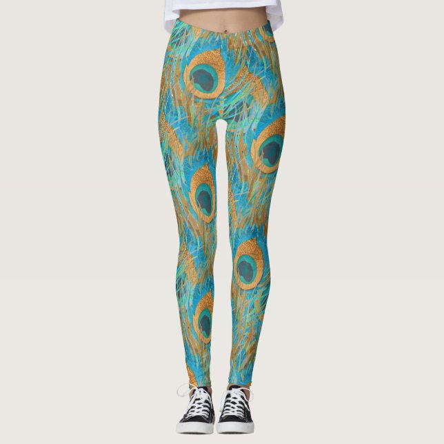 Leggings PixDezines Handdrawn H2 Peacock/Cobalt/Aqua Blue (Anverso)