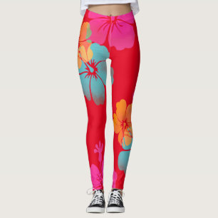 Leggings PixDezines Hibisco/Rosa/Naranja/Acuático/DIY Fondo