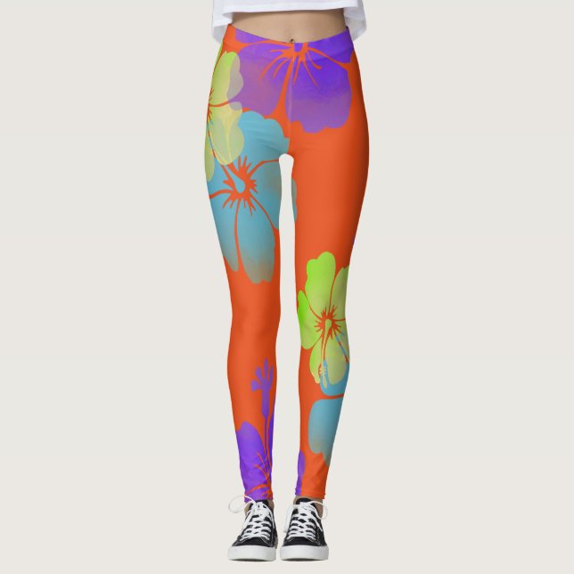 Leggings PixDezines Hibiscus/Lime/Purple/Aqua (Anverso)