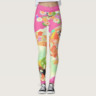 Leggings PixDezines Kimono/Peonías/Flores de Cerezo