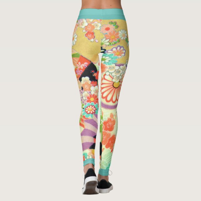 Leggings PixDezines Kimono/Peonies/Flores de cerezo (Reverso)