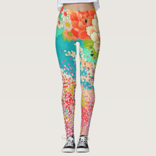 Leggings PixDezines Kimono/Peonies/Flores de cerezo