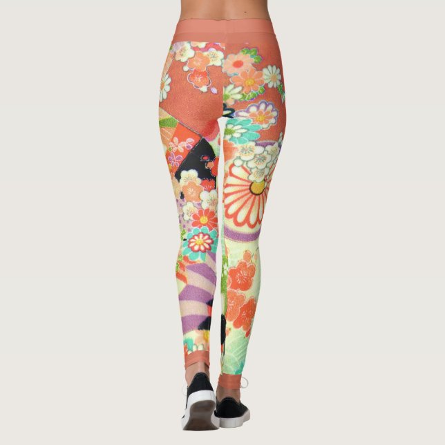 Leggings PixDezines Kimono/Peonies/Flores de cerezo (Reverso)