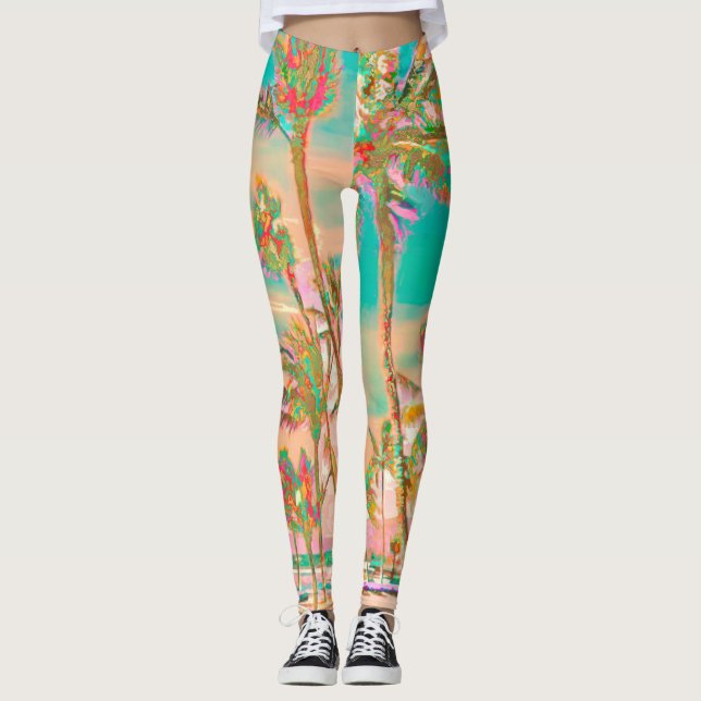 Leggings PixDezines Vintage Hawaiian Beach/Verde azulado (Anverso)