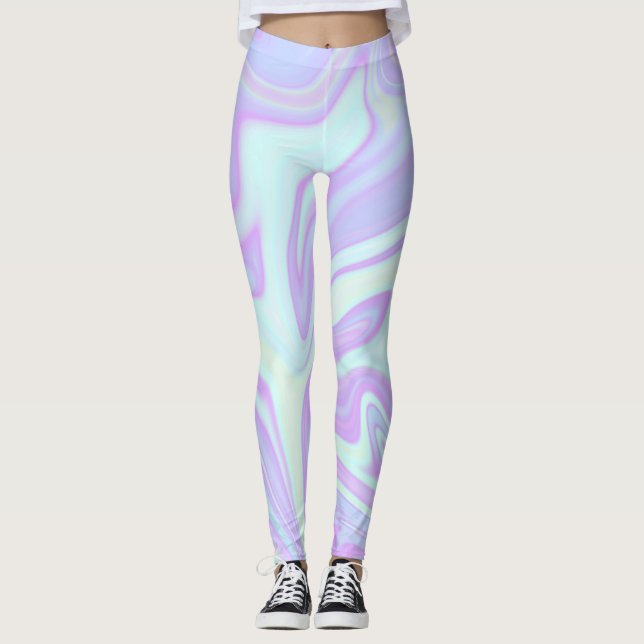 Leggings Pizarra De Mármol Líquido Rosa Azul Pastel (Anverso)