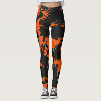 Leggings Placa de graffiti negro y naranja