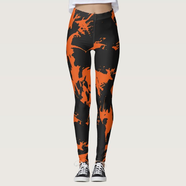 Leggings Placa de graffiti negro y naranja (Anverso)