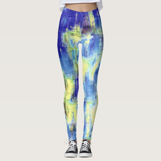 Leggings Placa de pintura amarilla azul (Anverso)