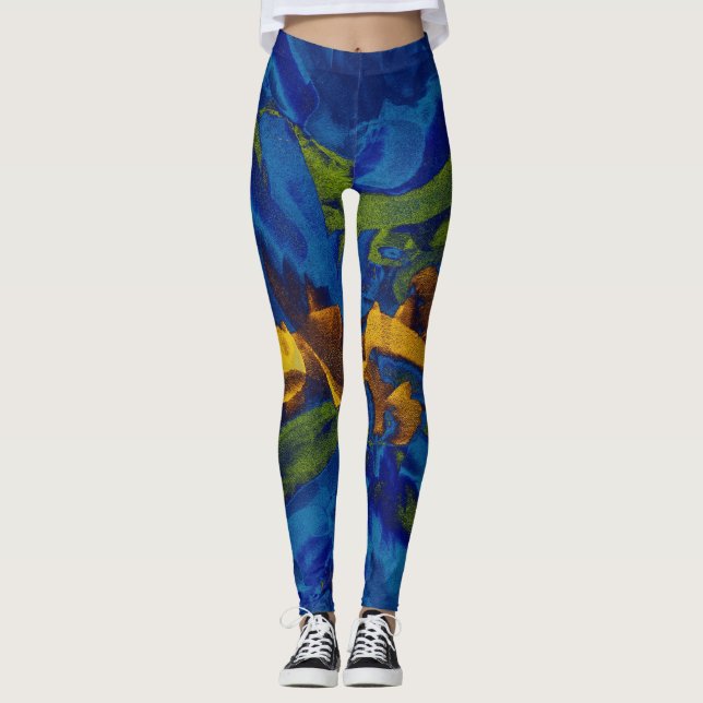 Leggings Placa de pintura amarillo verde azul (Anverso)