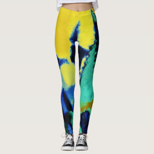 Leggings Placa de pintura azul turquesa amarilla amarilla