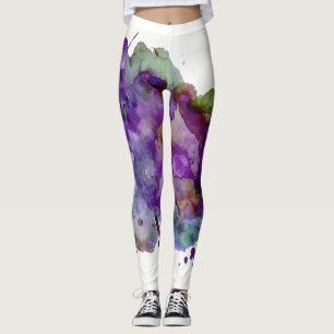 Leggings Placa de pintura de color verde y púrpura única