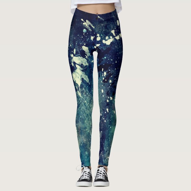 Leggings Placa de pintura de resumen azul (Anverso)