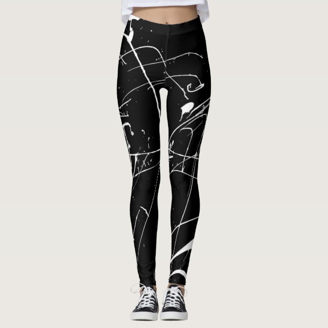 Leggings Placa De Pintura En Blanco Y Negro (Anverso)