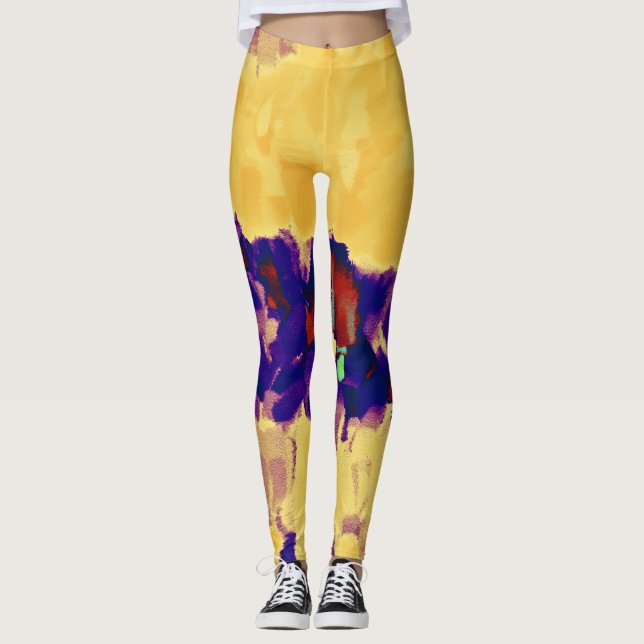 Leggings Placa de pintura morada amarilla (Anverso)