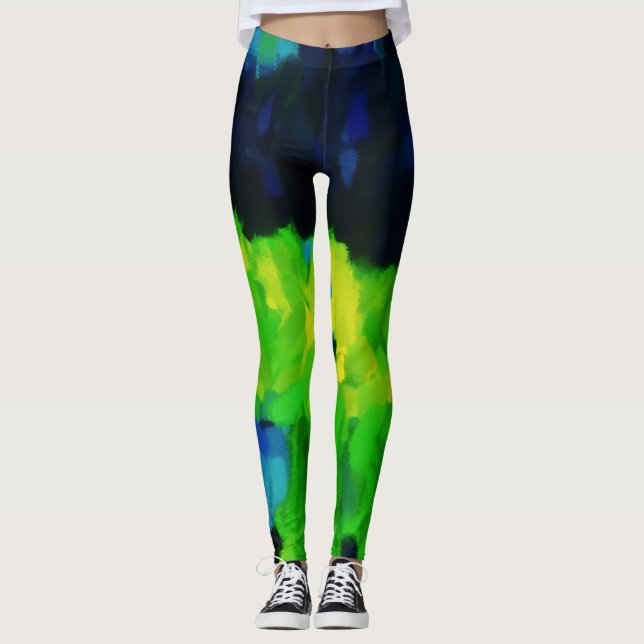 Leggings Placa de pintura verde azul (Anverso)