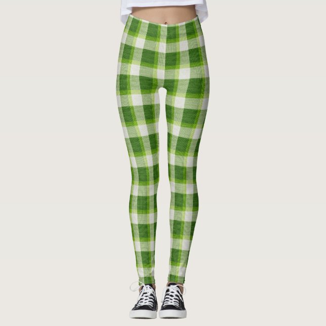 Leggings Placa suave de tartán verde (Anverso)