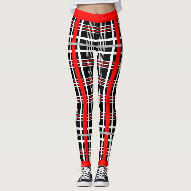 Leggings Placa tradicional - Blanco rojo negro (Anverso)