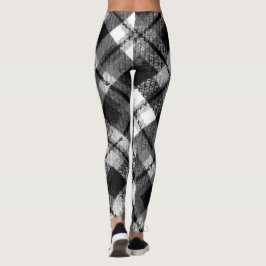 Leggings Plaid Check Tartan Black White Farmhouse Moderno