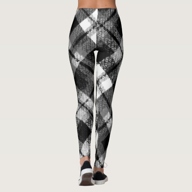 Leggings Plaid Check Tartan Black White Farmhouse Moderno (Reverso)