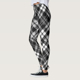 Leggings Plaid Check Tartan Black White Farmhouse Moderno
