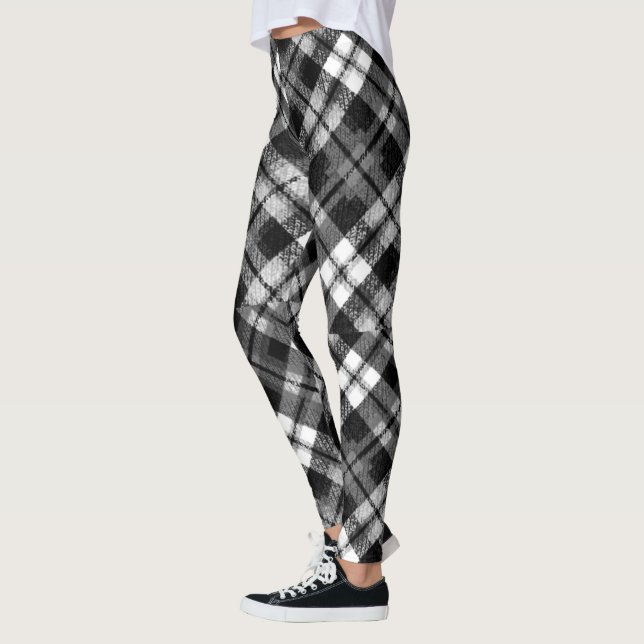 Leggings Plaid Check Tartan Black White Farmhouse Moderno (Izquierda)