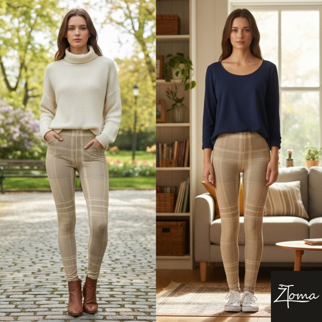 Leggings Plaid Clásico Beige Marrón Taupe Neutro (Subido por el creador)