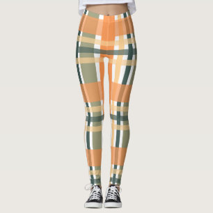 Leggings plaid de clan escocés naranja verde tartán a cuadr