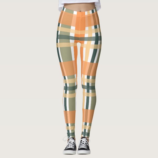 Leggings plaid de clan escocés naranja verde tartán a cuadr (Anverso)