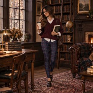 Leggings Plaid escocés de color azul marino, arándano e ivo