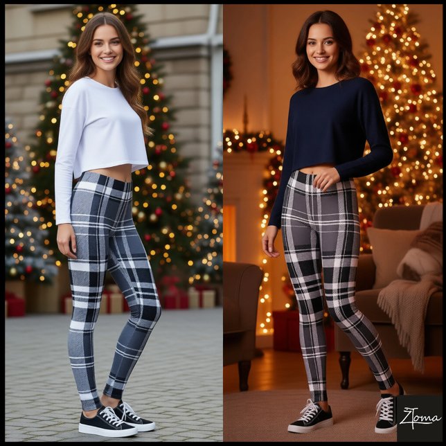 Leggings Plaid Tartán Gris Negro Blanco Monocromo (Subido por el creador)