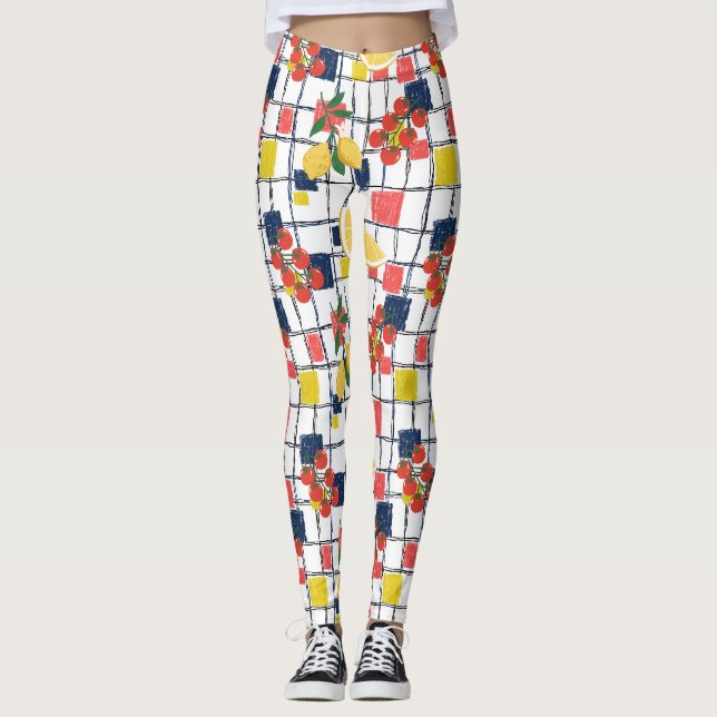 Leggings Plaids de limones y tomates mediterráneos (Anverso)