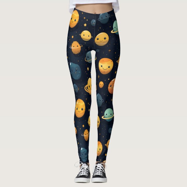 Leggings Planetas Divertidos Patrón Espacial (Anverso)