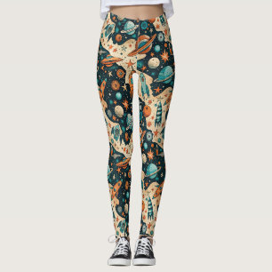 Leggings Planetas Naranja Teal de Cohete Espacial Retro Gua