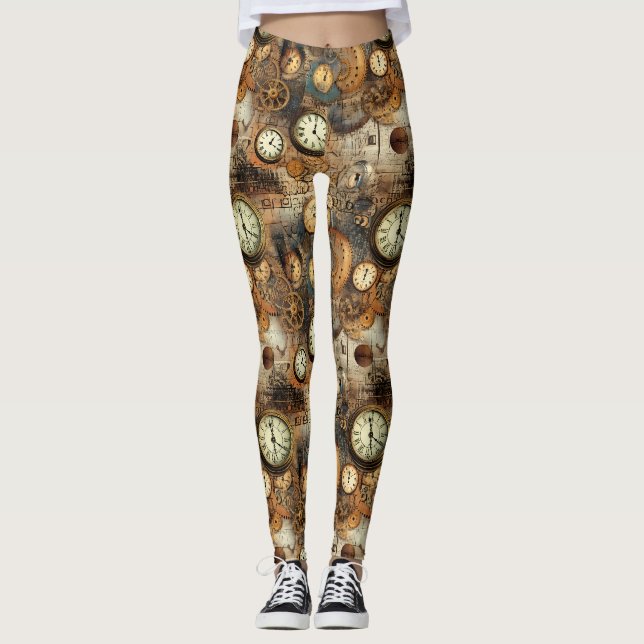 Leggings Planos de ingeniería Steampunk marrón latón (Anverso)