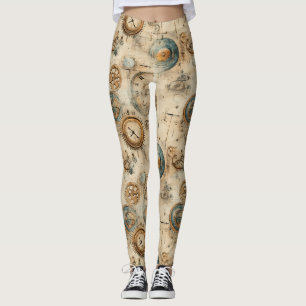 Leggings Planos mecánicos retro sepia marrón
