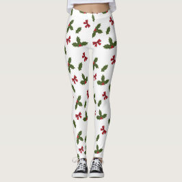Leggings Planta de Acebo Común de Navidad y patrón de lazos